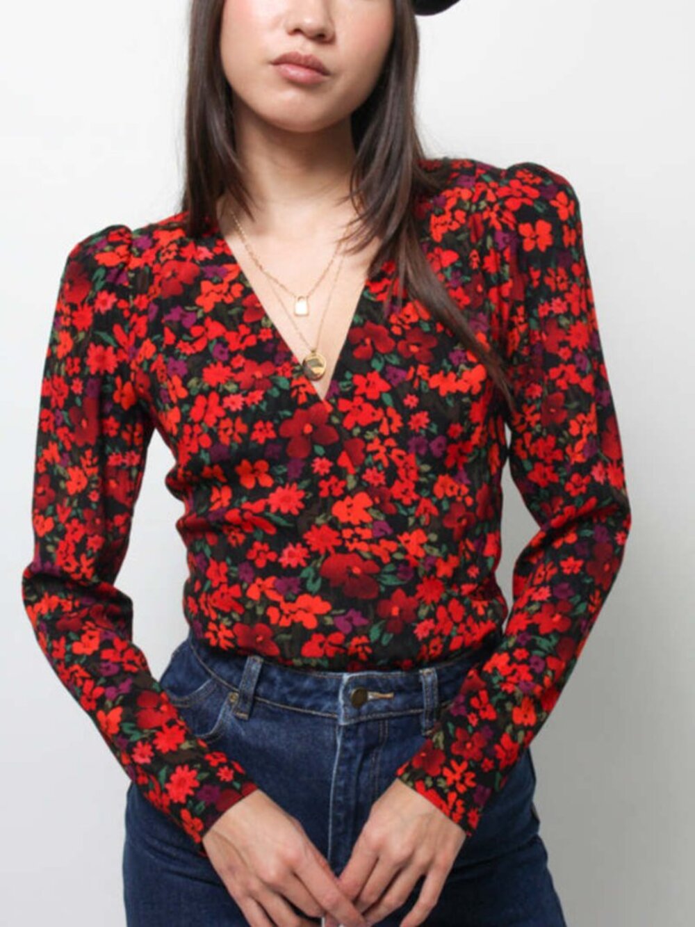 NWOT ASTR THE LABEL Bartlett Bodysuit - S - Floral Poppy, Red, Black
